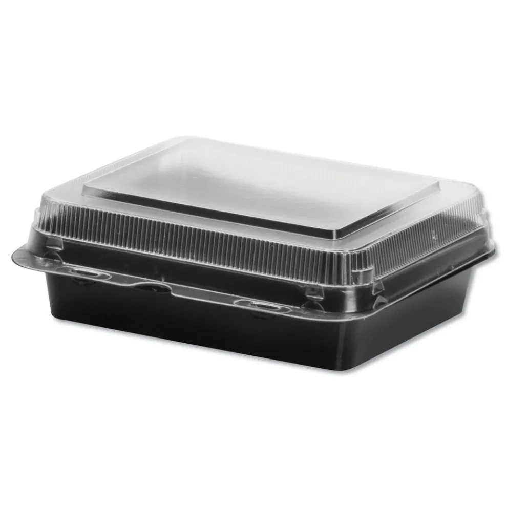 SOLO Creative Carryouts Hinged Plastic Hot Deli Boxes - Medium, Black/Clear (200/Carton)