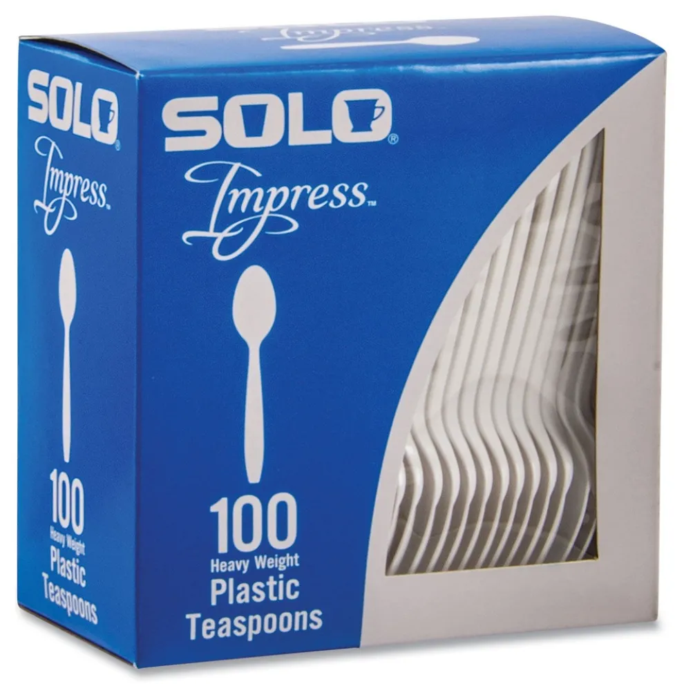 SOLO Impress Heavyweight Full-Length Polystyrene Teaspoon - White (100/Box, 10 Boxes/Carton)