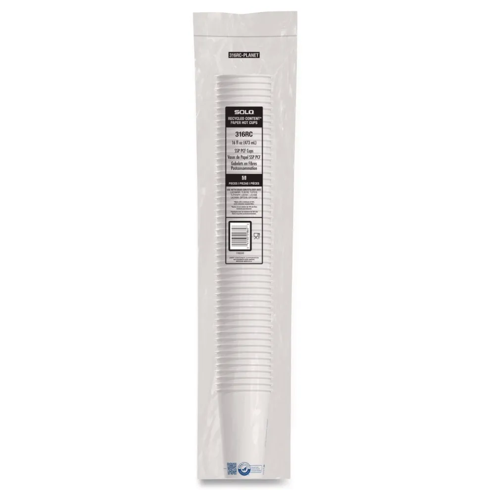 SOLO Recycled Content PCF Paper Hot Cups ProPlanet Seal 16 oz White/Blue (1000/Carton)