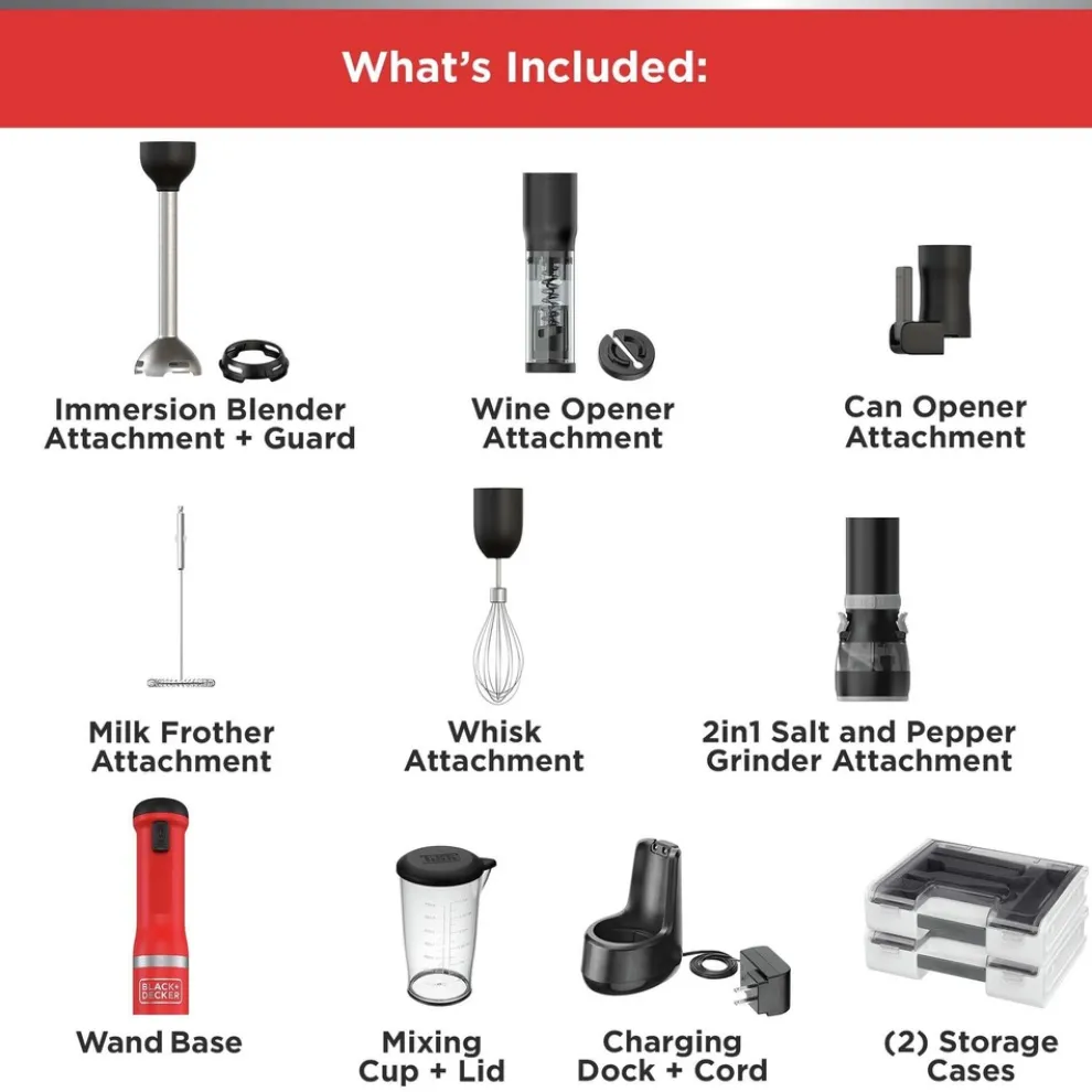 Black & Decker kitchen wand Cordless Blender 6-in-1 Kitchen Multi-Tool - Red