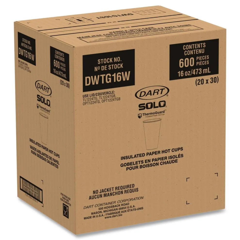 SOLO Thermoguard 16 oz Sustainable Forest Print Insulated Paper Hot Cups - White (600/Carton)