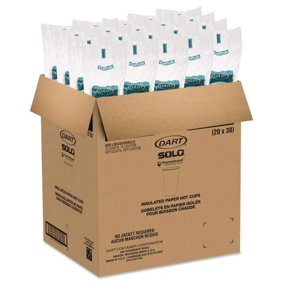 SOLO Thermoguard 16 oz Sustainable Forest Print Insulated Paper Hot Cups - White (600/Carton)