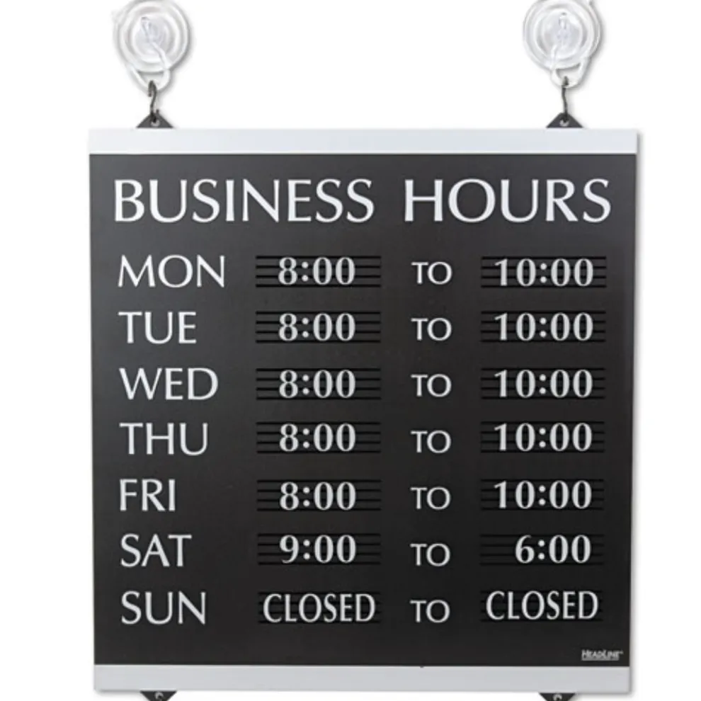3M Century Series 13 in. x 14 in. Business Hours Sign - Black