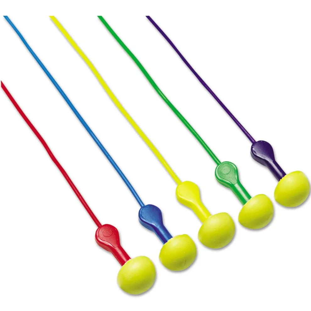 3M 25 dB NRR E-A-R Corded Express Pod Plugs Single-Use Earplugs - Yellow Plug Tips/Assorted Color Cords/Grips (100/Box)