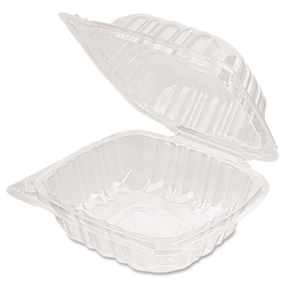 Karat Polypropylene Plastic Hinged Container 6 x 6 x 3.3 Clear Plastic 50/Pack 6 Packs/Carton