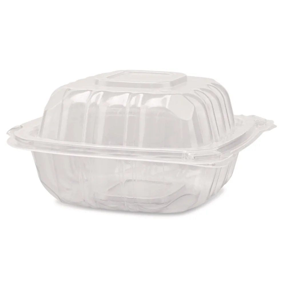 Karat Polypropylene Plastic Hinged Container 6 x 6 x 3.3 Clear Plastic 50/Pack 6 Packs/Carton