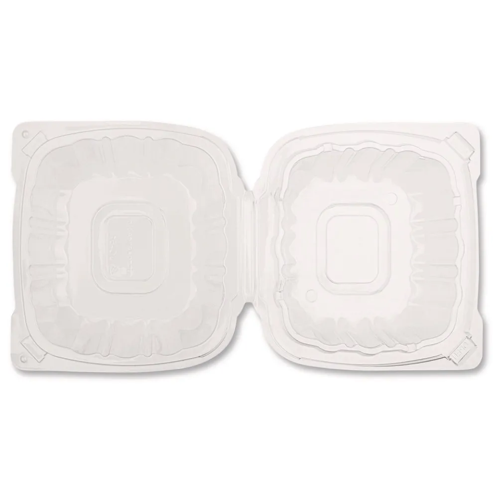 Karat Polypropylene Plastic Hinged Container 6 x 6 x 3.3 Clear Plastic 50/Pack 6 Packs/Carton