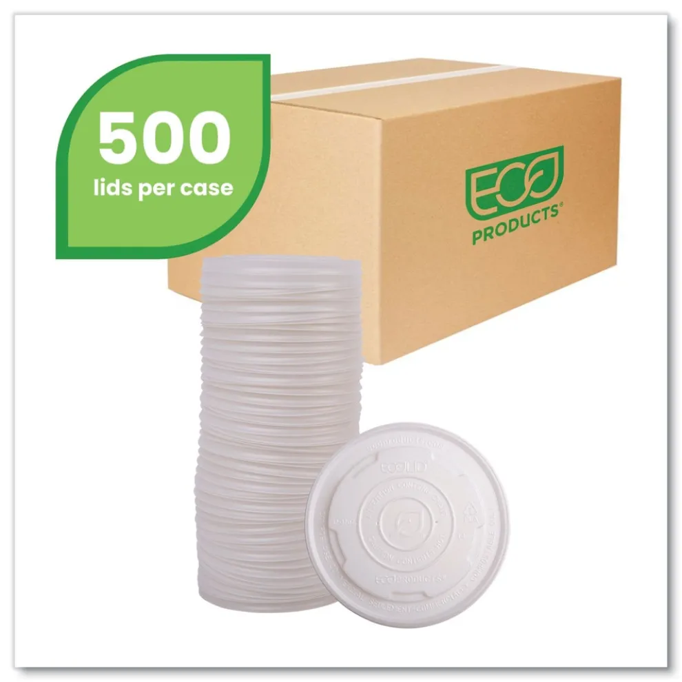 Eco-Products EP-ECOLID-SPL 12 oz./16 oz./32 oz. World Art PLA-Laminated Plastic Soup Container Lids - White (500/Carton)