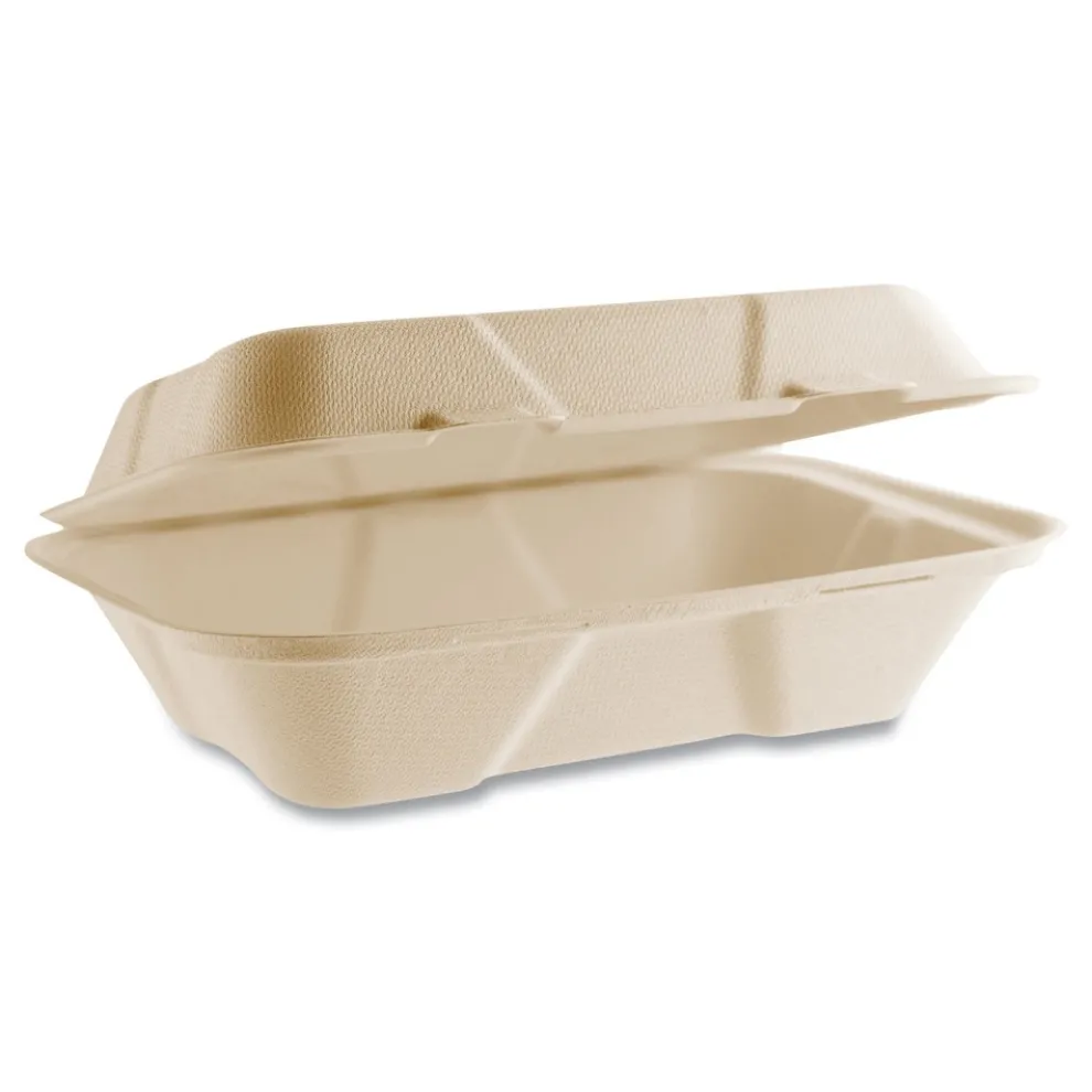 Vegware 6.1 in. x 9 in. x 2.9 in. Nourish Molded Fiber Compostable Sugarcane Takeout Containers - Natural (200/Carton)