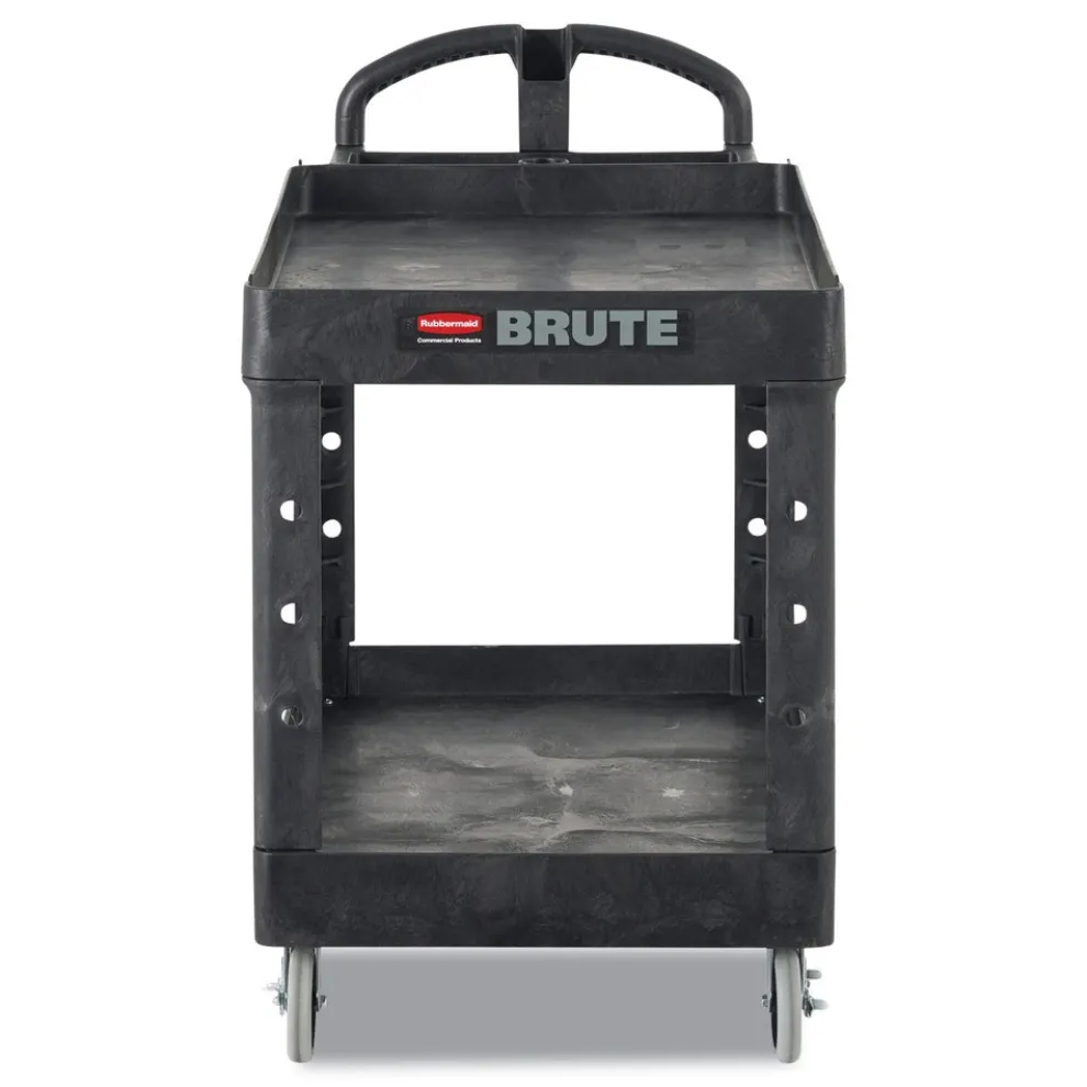 Rubbermaid Commercial 17.13 in. x 38.5 in. x 38.88 in. 500 lbs. Capacity 2 Lipped Shelves Heavy-Duty Plastic Utility Cart - Black