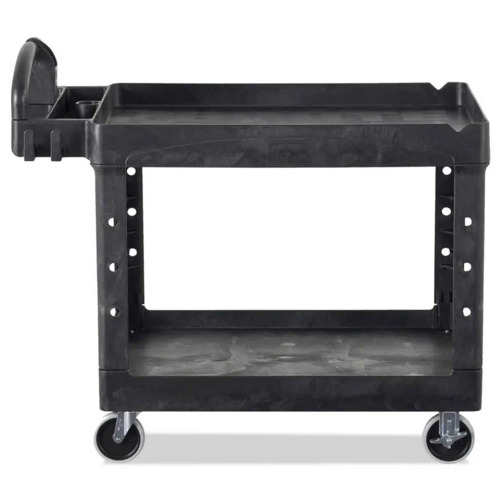 Rubbermaid Commercial 17.13 in. x 38.5 in. x 38.88 in. 500 lbs. Capacity 2 Lipped Shelves Heavy-Duty Plastic Utility Cart - Black