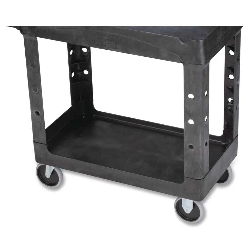 Rubbermaid Commercial 17.13 in. x 38.5 in. x 38.88 in. 500 lbs. Capacity 2 Lipped Shelves Heavy-Duty Plastic Utility Cart - Black