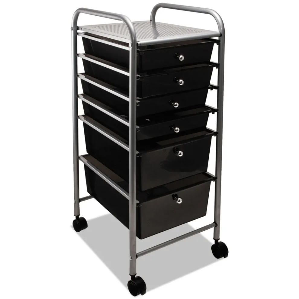 Advantus 1 Shelf 6 Drawers 13 in. x 15.38 in. x 32.13 in. Metal Portable Drawer Organizer - Matte Gray/Smoke
