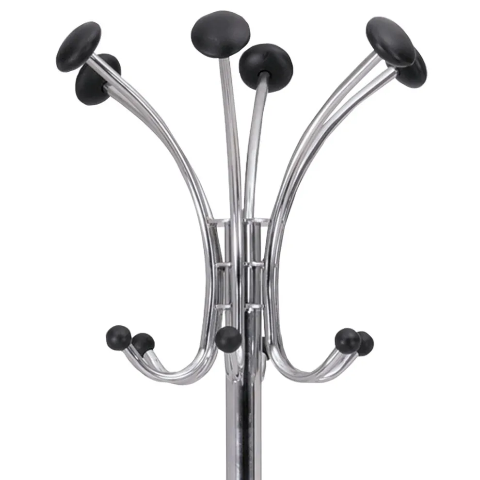 Alba 16w x 16d x 70.5h Chromy 12-Knob Coat Stand - Chrome/Black