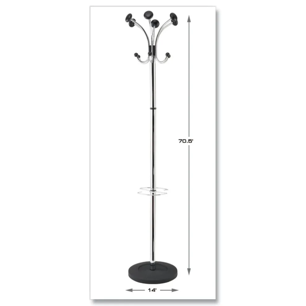 Alba 16w x 16d x 70.5h Chromy 12-Knob Coat Stand - Chrome/Black