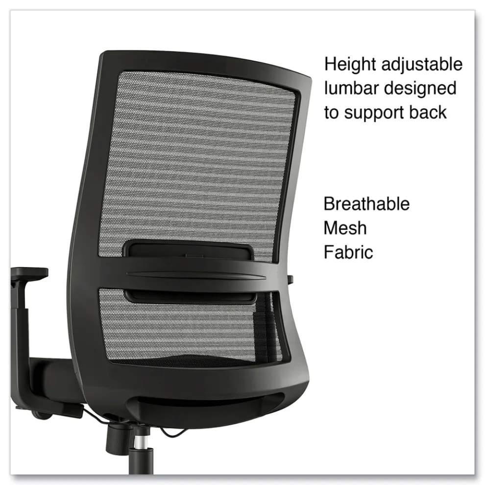 Alera 18.15 in. to 21.89 in. Seat Height Supports 275 lbs. Ashdale Ergonomic Fabric Swivel Task Chair - Black Seat/Back, Silver Base