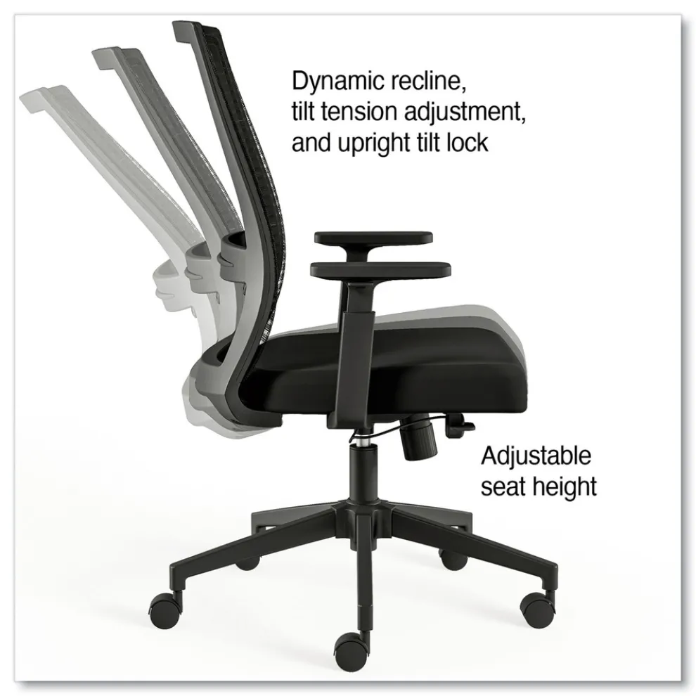 Alera 18.15 in. to 21.89 in. Seat Height Supports 275 lbs. Ashdale Ergonomic Fabric Swivel Task Chair - Black Seat/Back, Silver Base