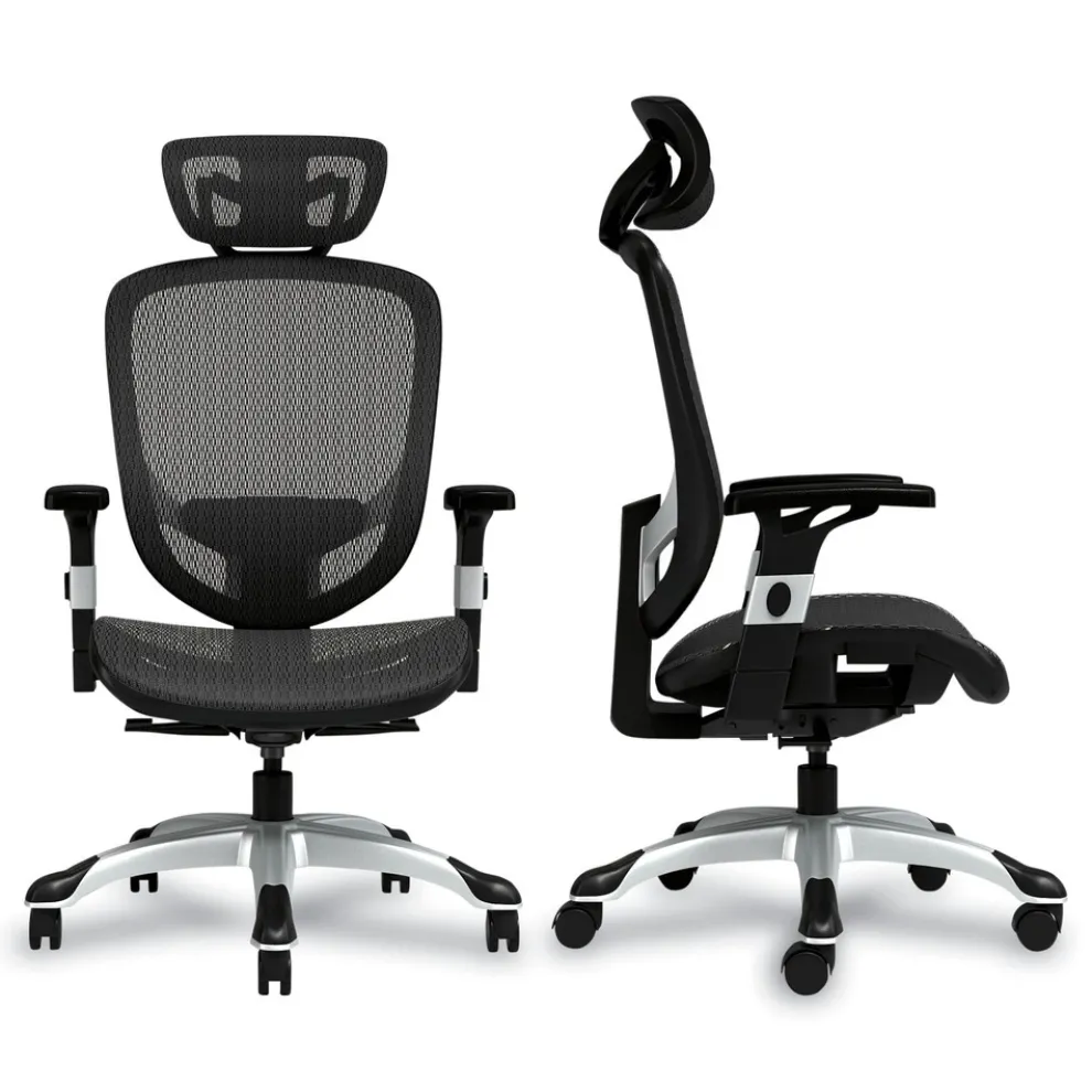 Alera 17.24 in. to 20.98 in. Seat Height Support Up to 275 lbs. Minerva Ergonomic Mesh Swivel Task Chair - Black Seat/Back, Silver Base