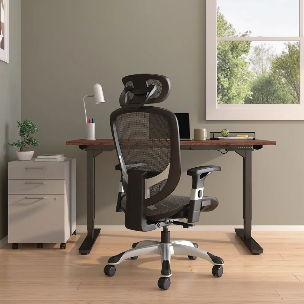 Alera 17.24 in. to 20.98 in. Seat Height Support Up to 275 lbs. Minerva Ergonomic Mesh Swivel Task Chair - Black Seat/Back, Silver Base