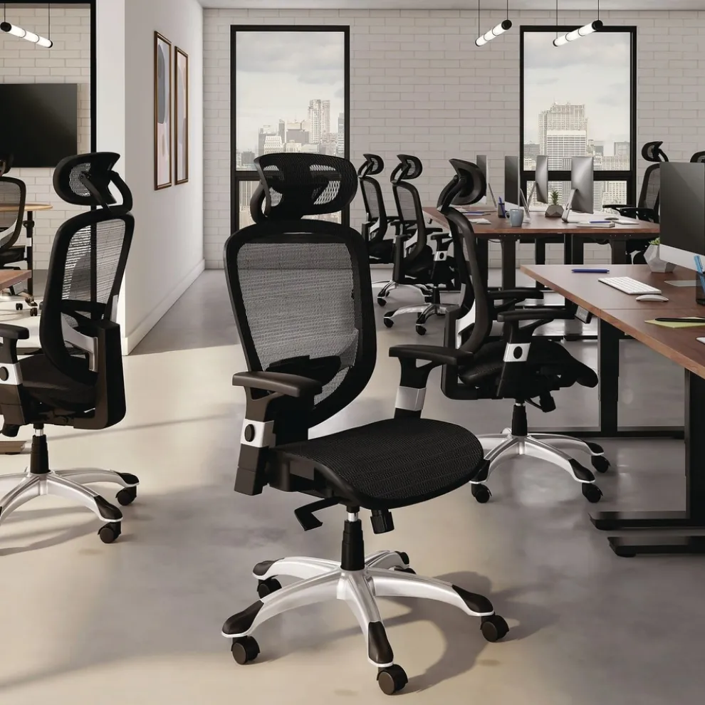 Alera 17.24 in. to 20.98 in. Seat Height Support Up to 275 lbs. Minerva Ergonomic Mesh Swivel Task Chair - Black Seat/Back, Silver Base
