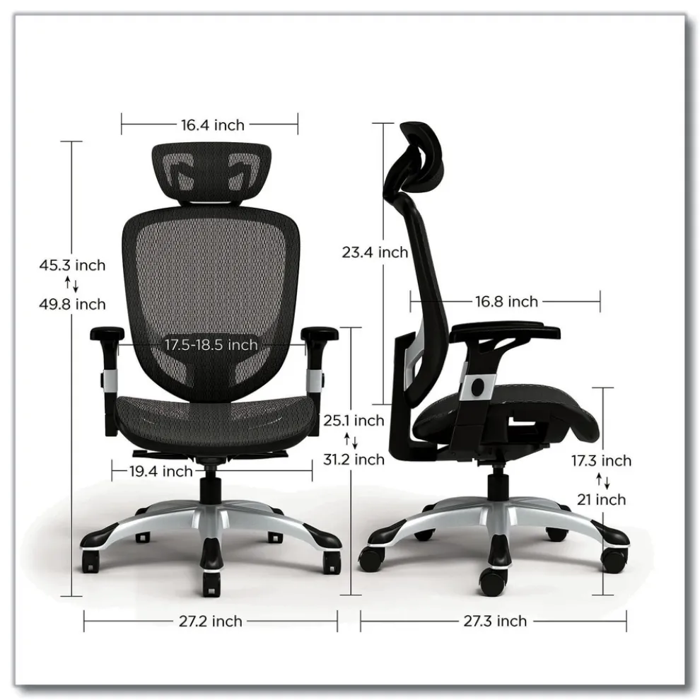 Alera 17.24 in. to 20.98 in. Seat Height Support Up to 275 lbs. Minerva Ergonomic Mesh Swivel Task Chair - Black Seat/Back, Silver Base