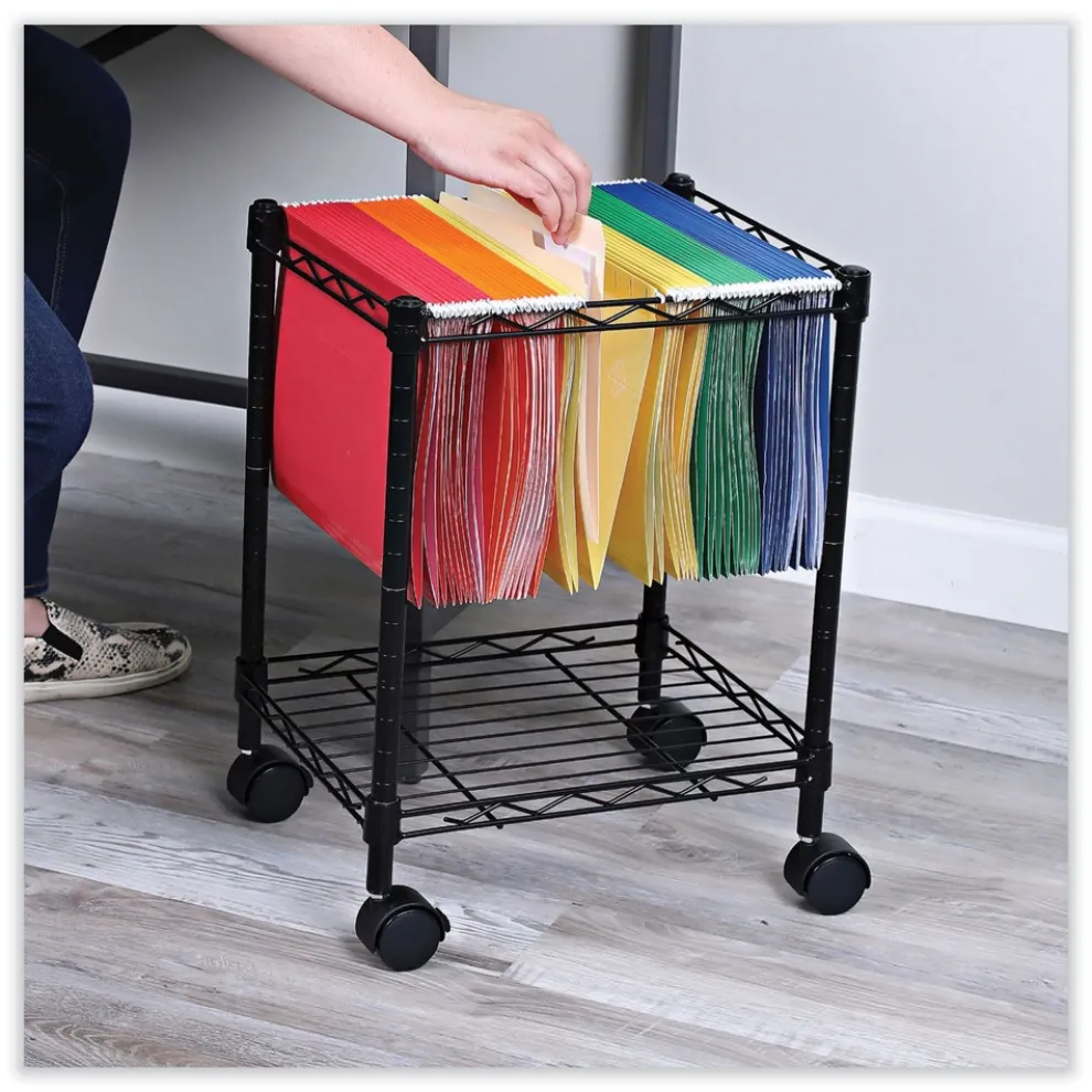 Alera 15.25 in. x 12.38 in. x 21 in. 1 Shelf 1 Bin Metal Compact File Cart for Side-to-Side Filing - Black