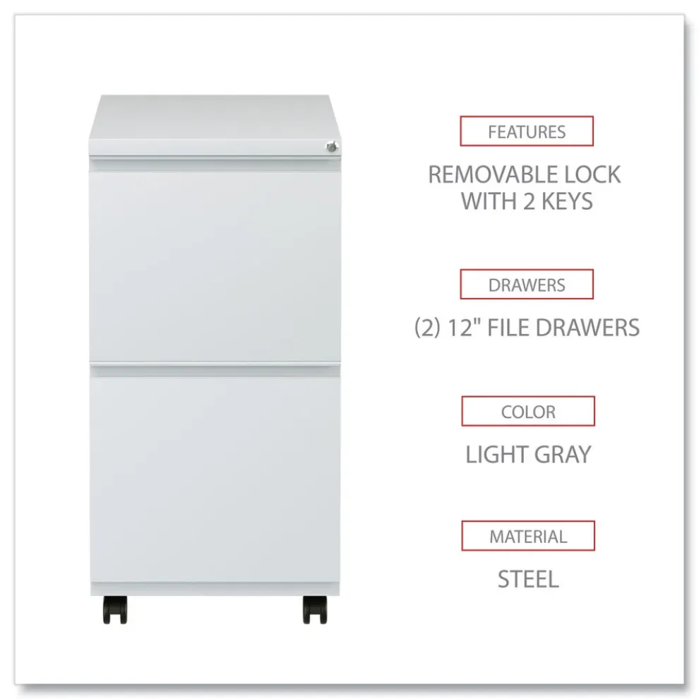 Alera 14.96 in. x 19.29 in. x 27.75 in. 2 Legal/Letter-Size File Drawers Left or Right File Pedestal with Full-Length Pull - Light Gray