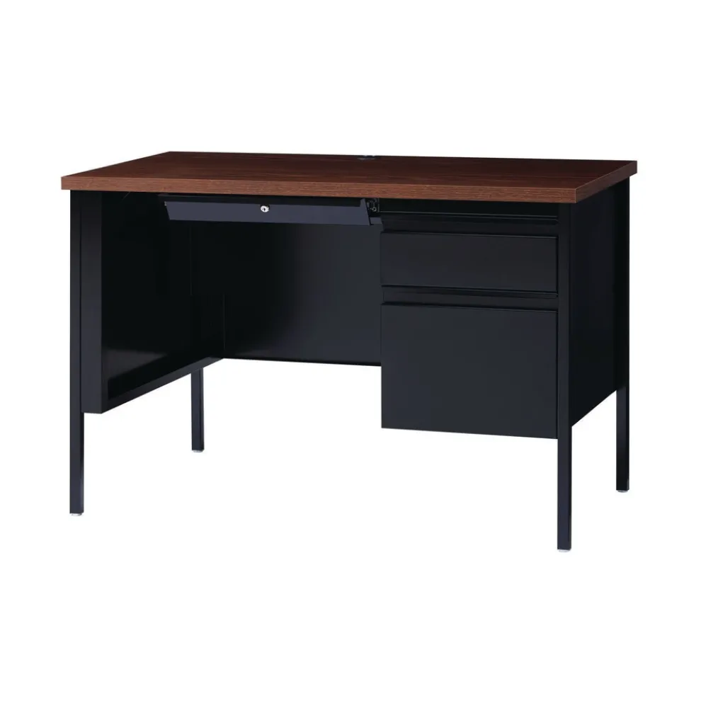 Alera 60 in. x 30 in. x 29.5 in. Double Pedestal Steel Desk - Mocha/Black/Black Legs