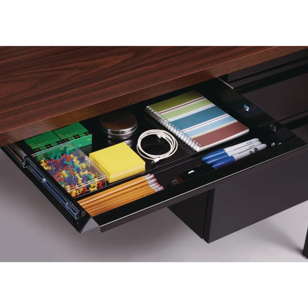 Alera 60 in. x 30 in. x 29.5 in. Double Pedestal Steel Desk - Mocha/Black/Black Legs