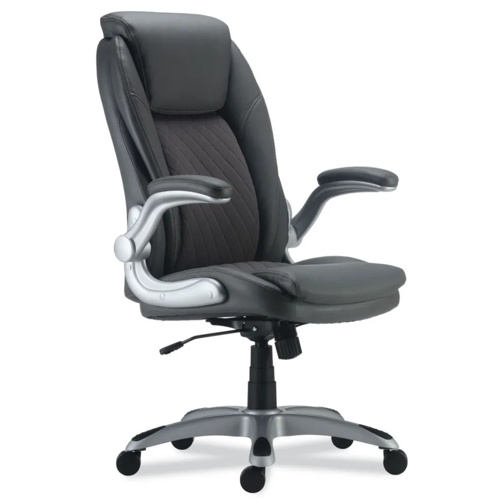 Alera Leithen Bonded Leather Midback Chair Supports Up to 275 lbs. - Gray/Silver