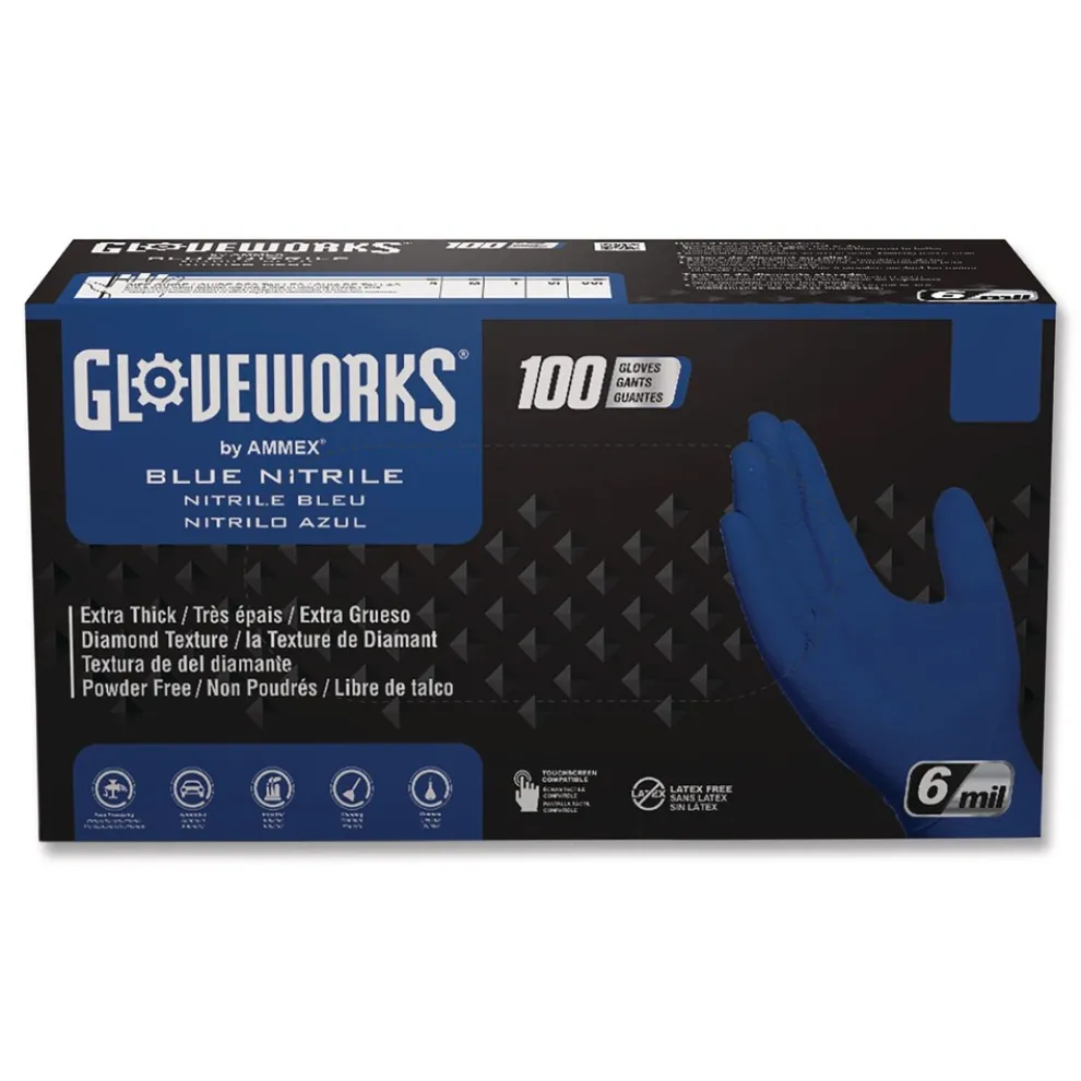 Ammex 9.5 in. 6 mil Heavy-Duty Industrial Nitrile Gloves - XX-Large/Royal Blue (1000/Carton)