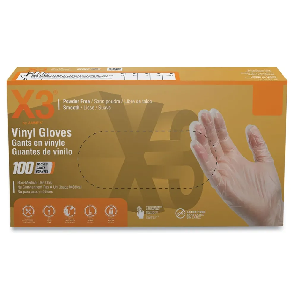 Ammex 3 mil Industrial Powder-Free Vinyl Gloves - Medium, Clear (1000/Carton)