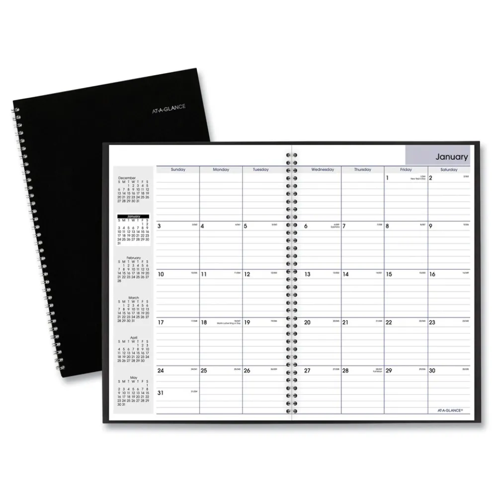 AT-A-GLANCE 12 in. x 8 in. 14-Month (Dec 2025-Jan 2027) DayMinder Monthly Planner - Black Cover