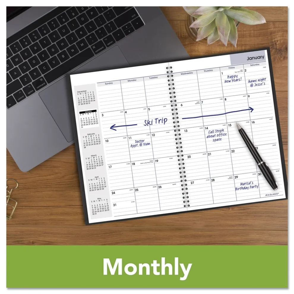 AT-A-GLANCE 12 in. x 8 in. 14-Month (Dec 2025-Jan 2027) DayMinder Monthly Planner - Black Cover
