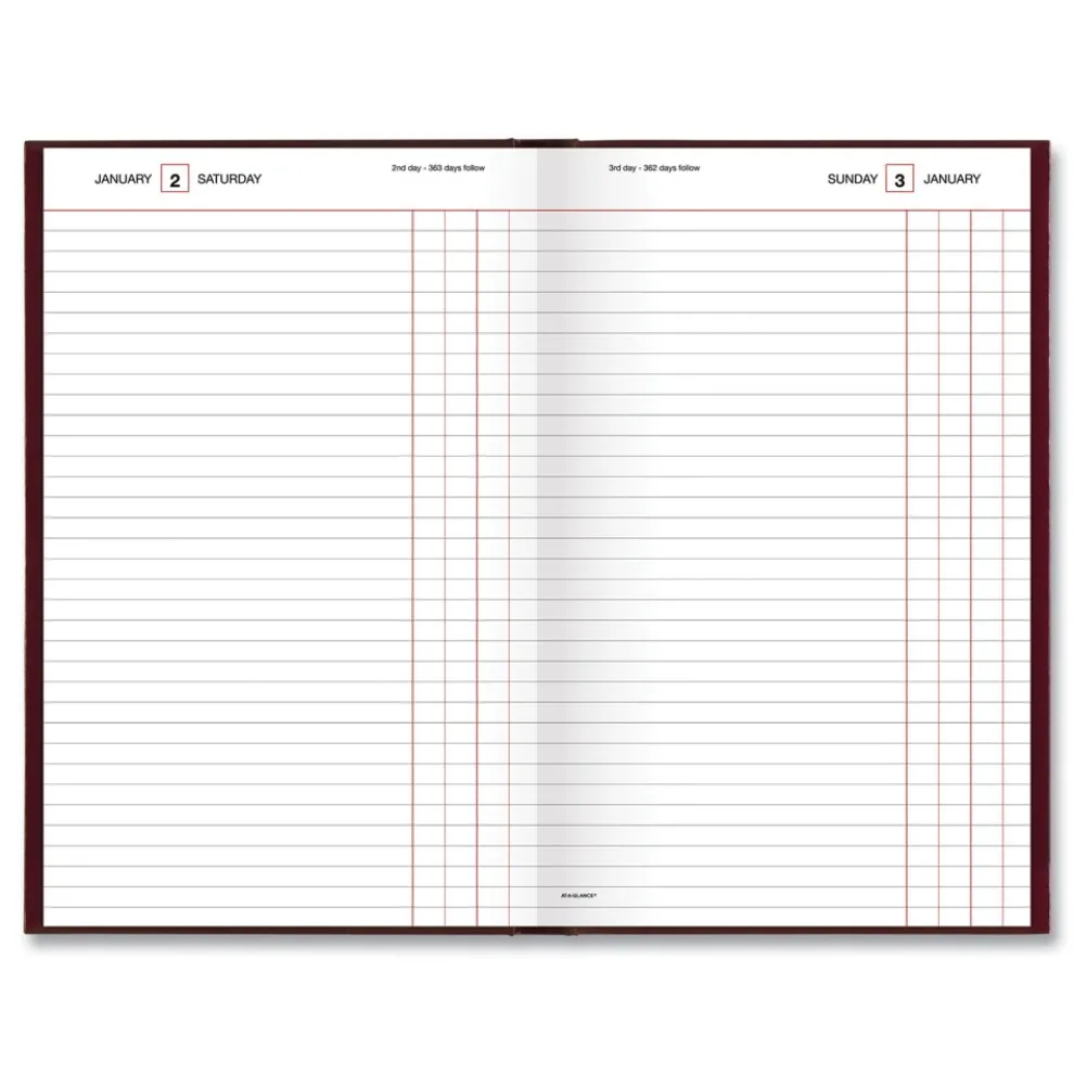 AT-A-GLANCE 12 in. x 7.75 in. Standard 2026 Edition Wide/Legal Rule Daily Journal - Red Cover