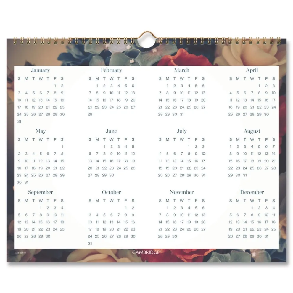 AT-A-GLANCE 15 in. x 12 in. 12-Month (Jan-Dec): 2026 Midnight Garden Monthly Wall Calendar - Floral Artwork