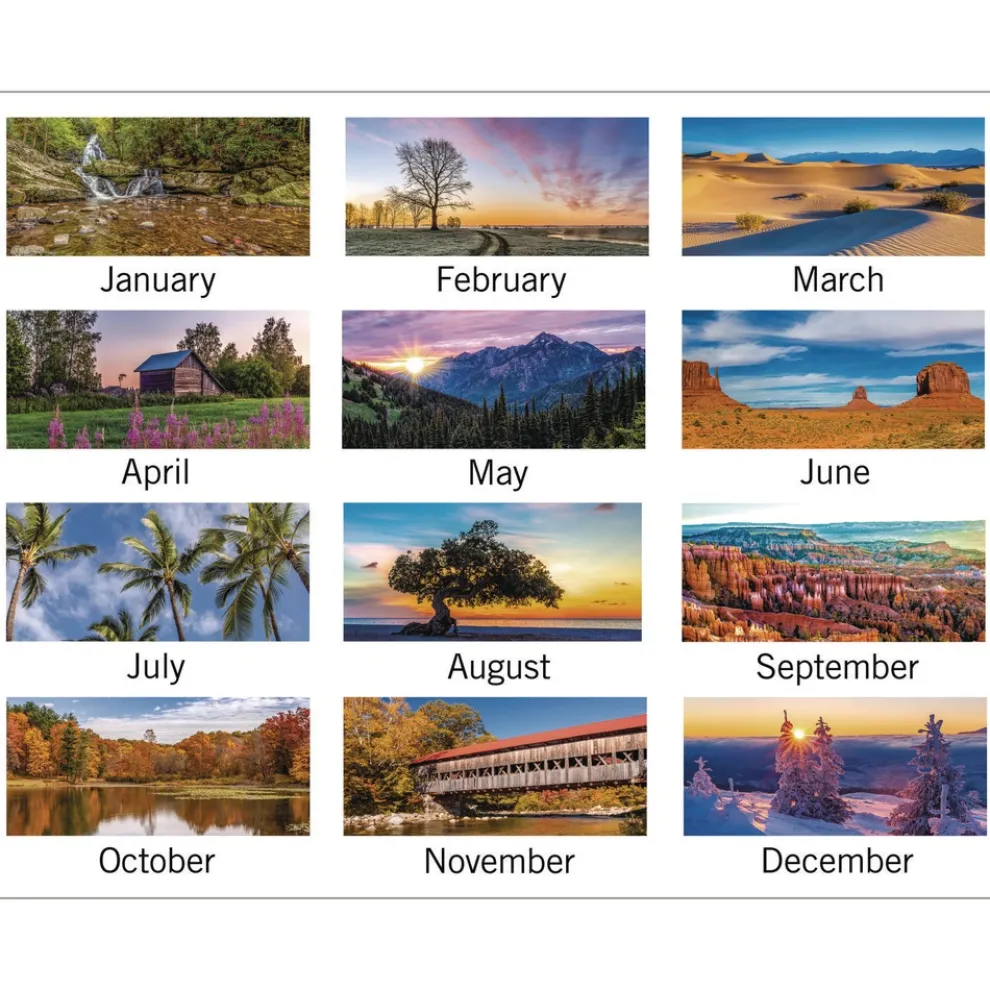 AT-A-GLANCE 14-Month: Dec 2025 to Jan 2027 Three-Month 12 in. x 27 in. Scenic Landscape Photography Wall Calendar - White Sheets
