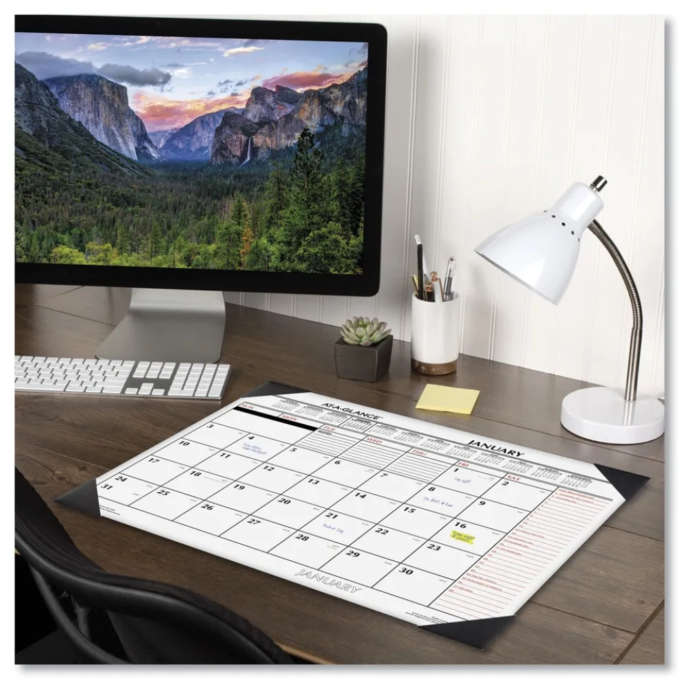 AT-A-GLANCE 12-Month (Jan to Dec): 2026 22 in. x 17 in. Two-Color Monthly Desk Pad Calendar - White Sheets, Black Corners
