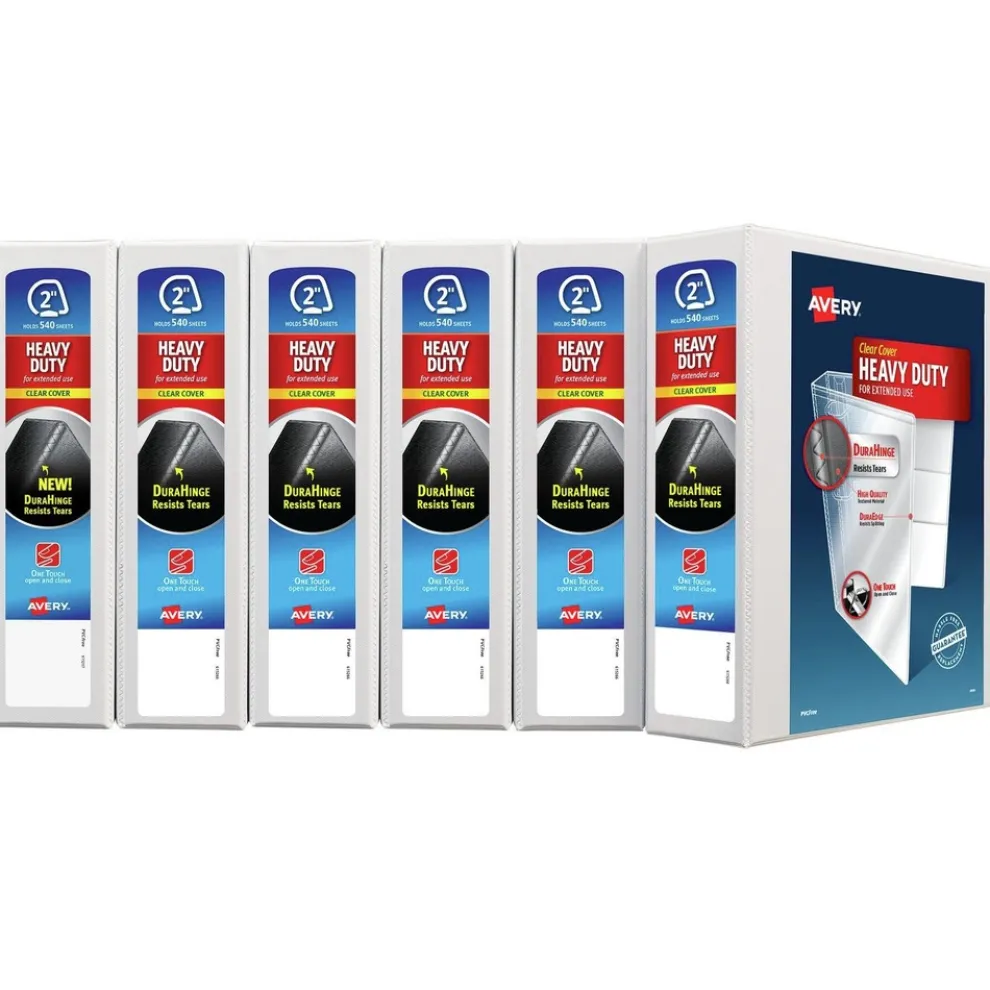 Avery One Touch EZD Rings 3 Rings 2 in. Capacity 11 in. x 8.5 in. Heavy-Duty DuraHinge View Binder - White (6/Carton)