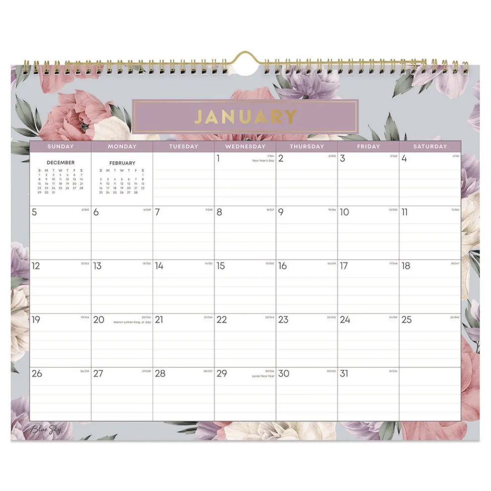 Blue Sky 15 in. x 12 in. 12-Month (Jan to Dec): 2026 Tula Monthly Wall Calendar - Floral Artwork, White/Multicolor Sheets