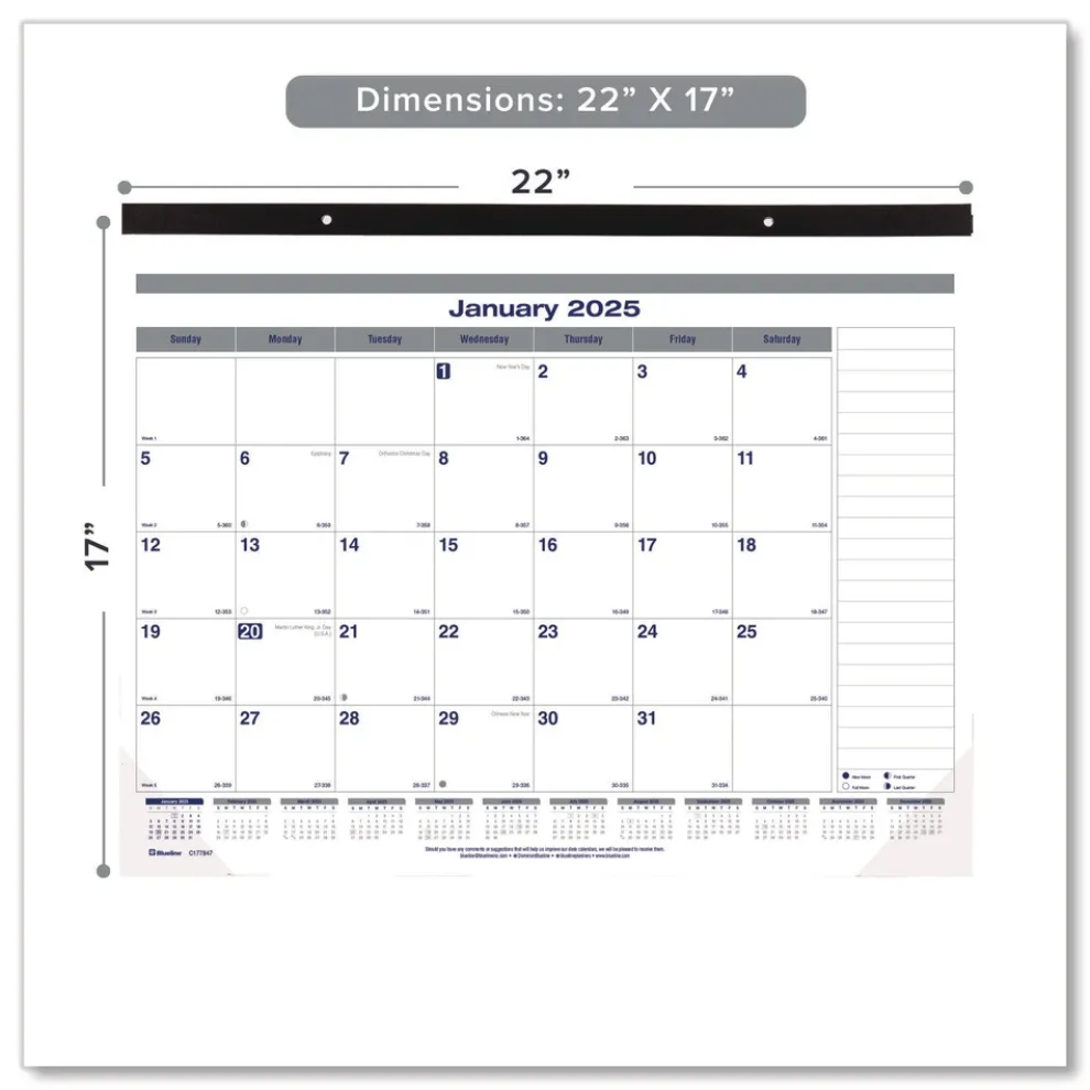 Blueline 12-Month (Jan to Dec): 2026 22 in. x 17 in. Net Zero Carbon Monthly Desk Pad Calendar - White/Gray/Blue Sheets, Black Binding