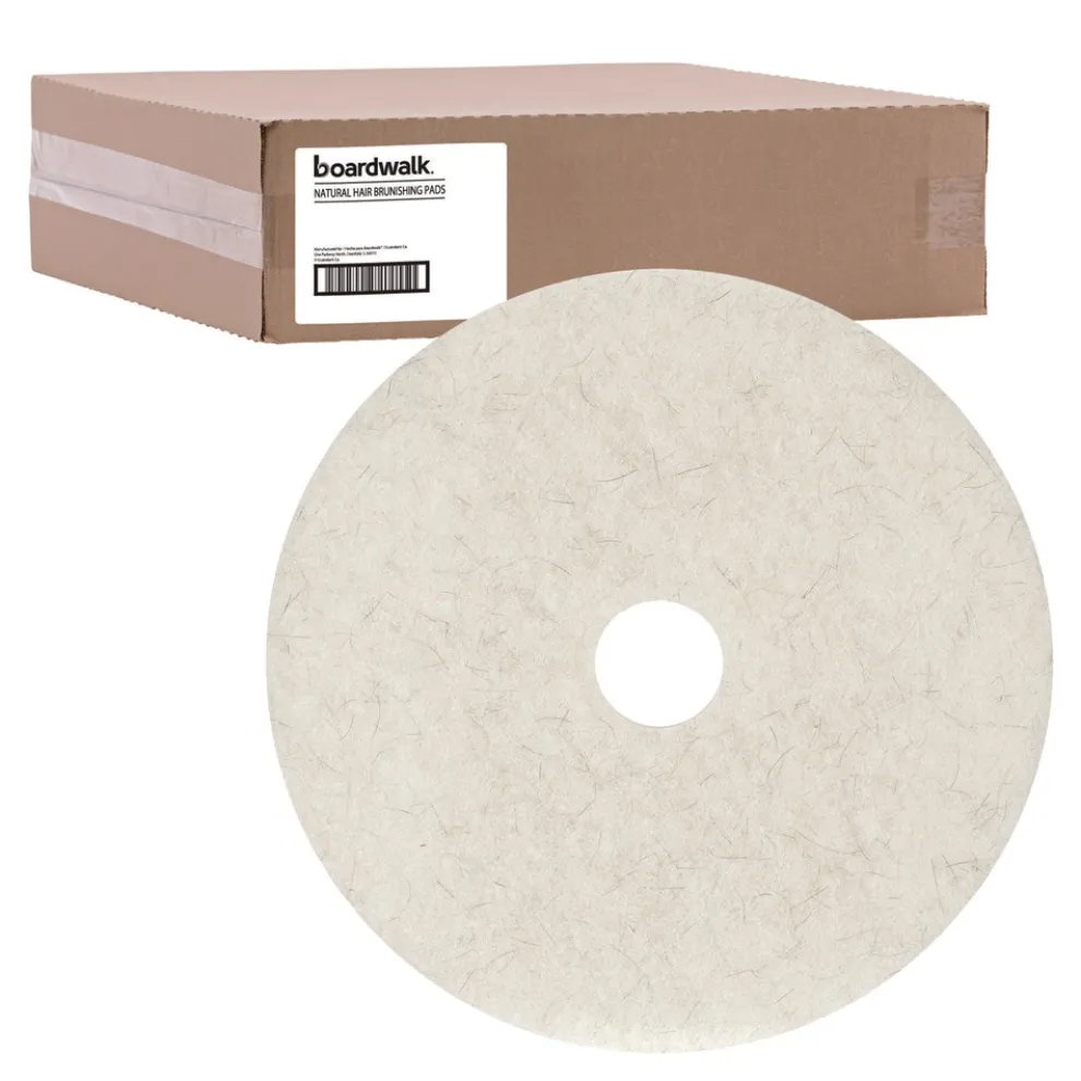 Boardwalk 17 in. Diameter Natural Burnishing Floor Pads - White (5/Carton)