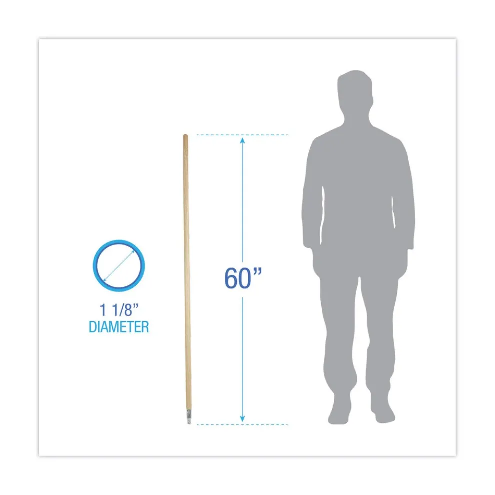 Boardwalk 1.13 in. Diameter x 60 in. Handle Length Metal Tip Threaded Hardwood Broom Handle - Natural