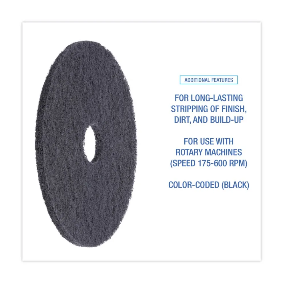Boardwalk 17 in. Diameter Stripping Floor Pads - Black (5/Carton)