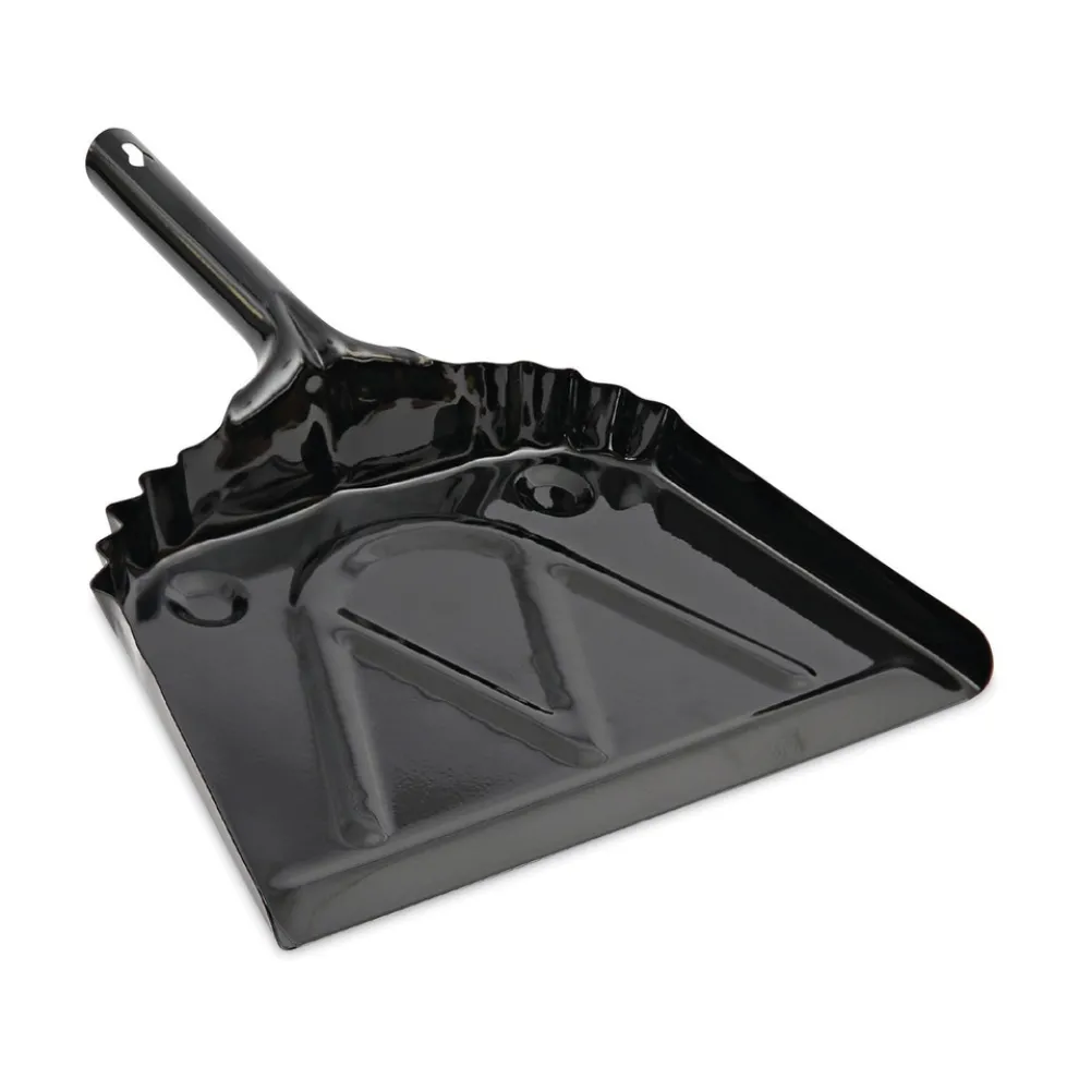 Boardwalk 12 in. x 14 in. 20-Gauge Steel Dust Pan with 5 in. Handle - Black (12/Carton)