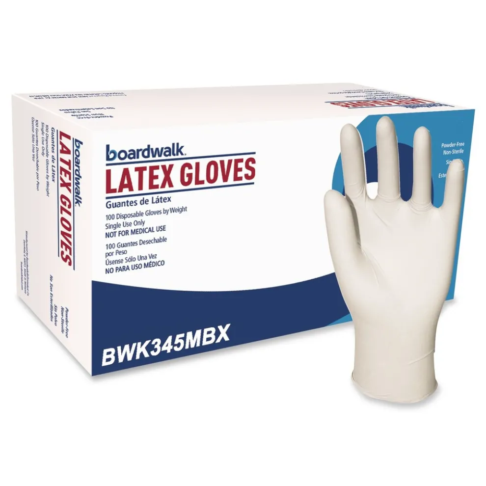 Boardwalk 4.4 mil 12 in. Long Powder-Free General-Purpose Latex Gloves - Medium, Natural (100/Box)