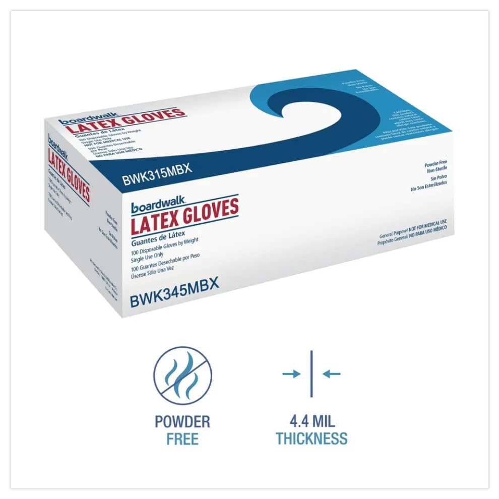 Boardwalk 4.4 mil 9.5 in. Long Powder-Free General-Purpose Latex Gloves - Medium, Natural (100/Box, 10 Boxes/Carton)
