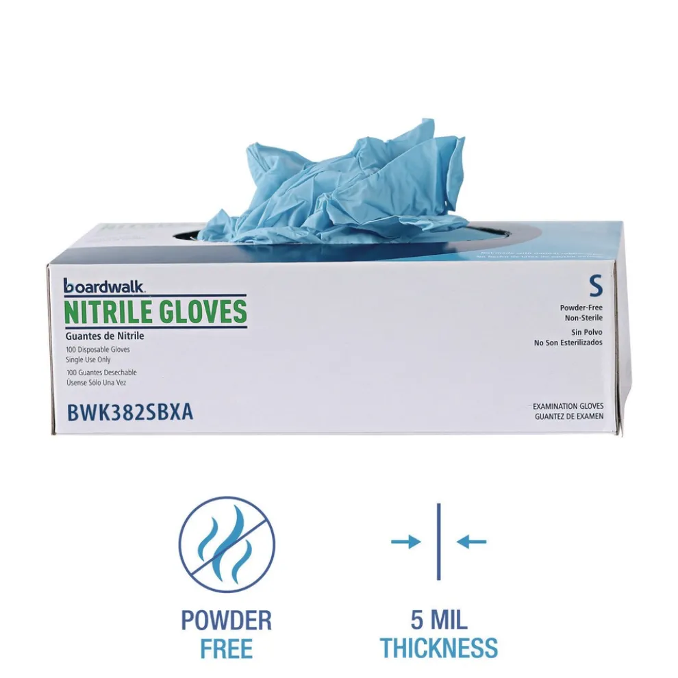 Boardwalk 5 mil. Disposable Examination Nitrile Gloves - Small, Blue (100/Box)