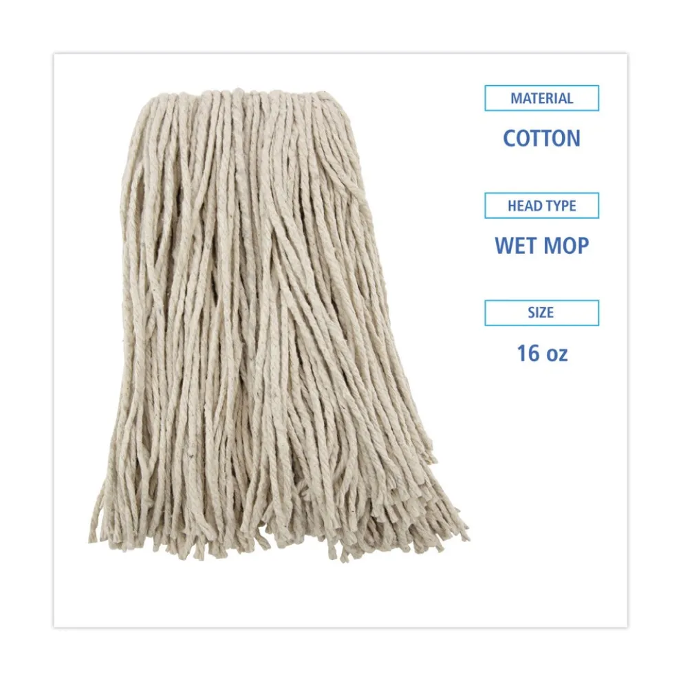 Boardwalk 16 oz. Cotton Premium Cut-End Wet Mop Heads - White (12/Carton)