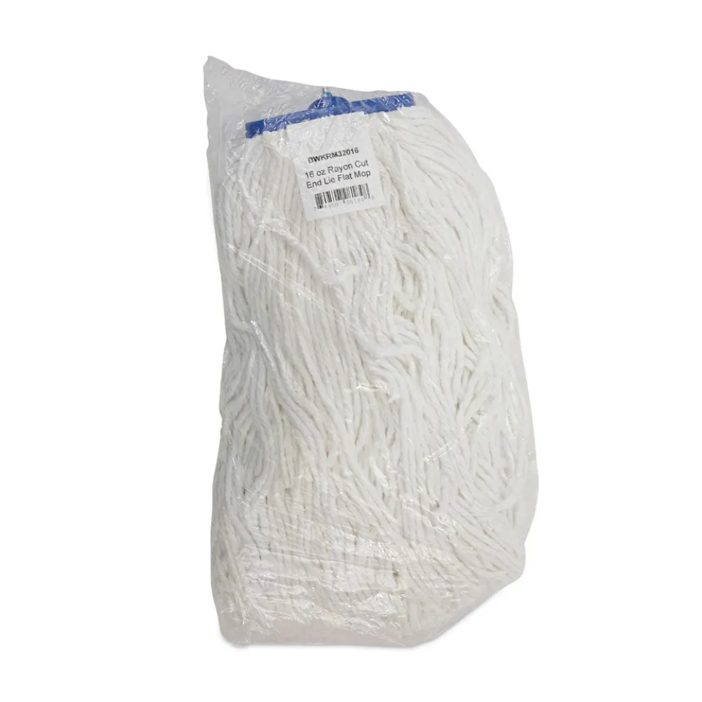 Boardwalk 16 oz. Rayon Cut-End Lie-Flat Mop Head - White (12/Carton)